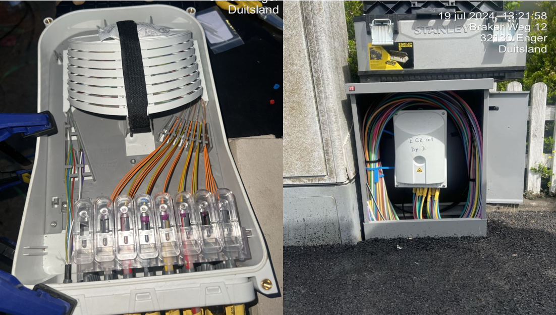 Depois que o microc&aacute;vel estiver em vigor, execute splicing de fus&atilde;o para conectar os cabos de fibra &oacute;ptica
