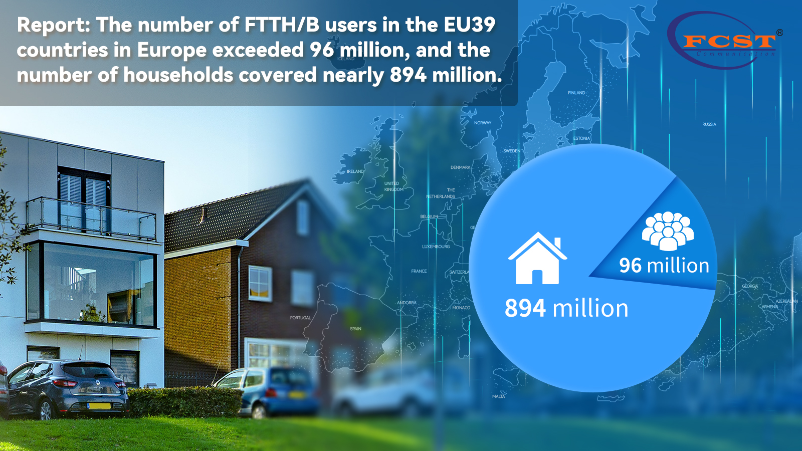 Relatório: O número de utilizadores de FTTH/B nos países da UE39 na Europa ultrapassou os 96 milhões e o número de agregados familiares cobriu quase 894 milhões.