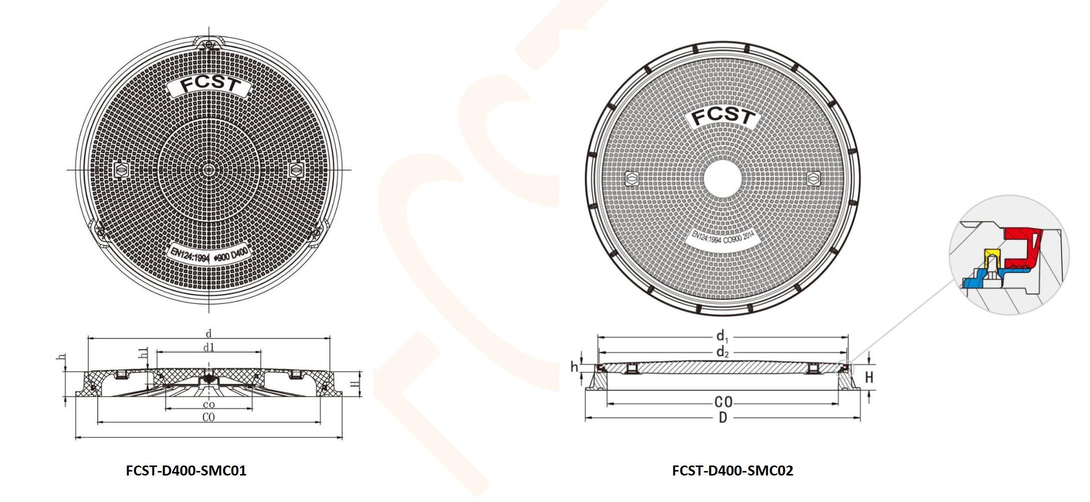 FCST-D400-SMC SMC Round Composite de bueiro Tampa & Frame_02