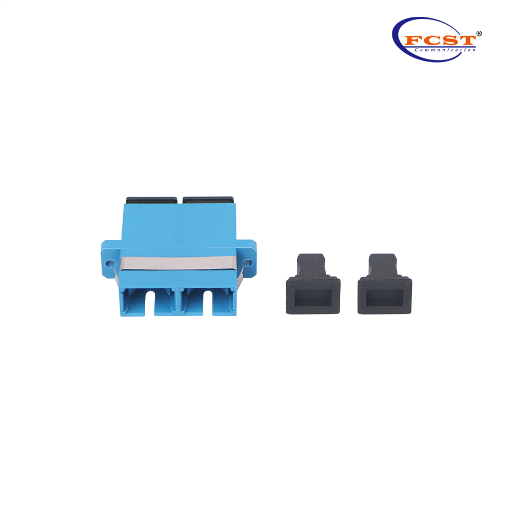 SCUPC TO SCUPC DUPLEX Modo único Adaptador de fibra óptica plástico Couplador com flange