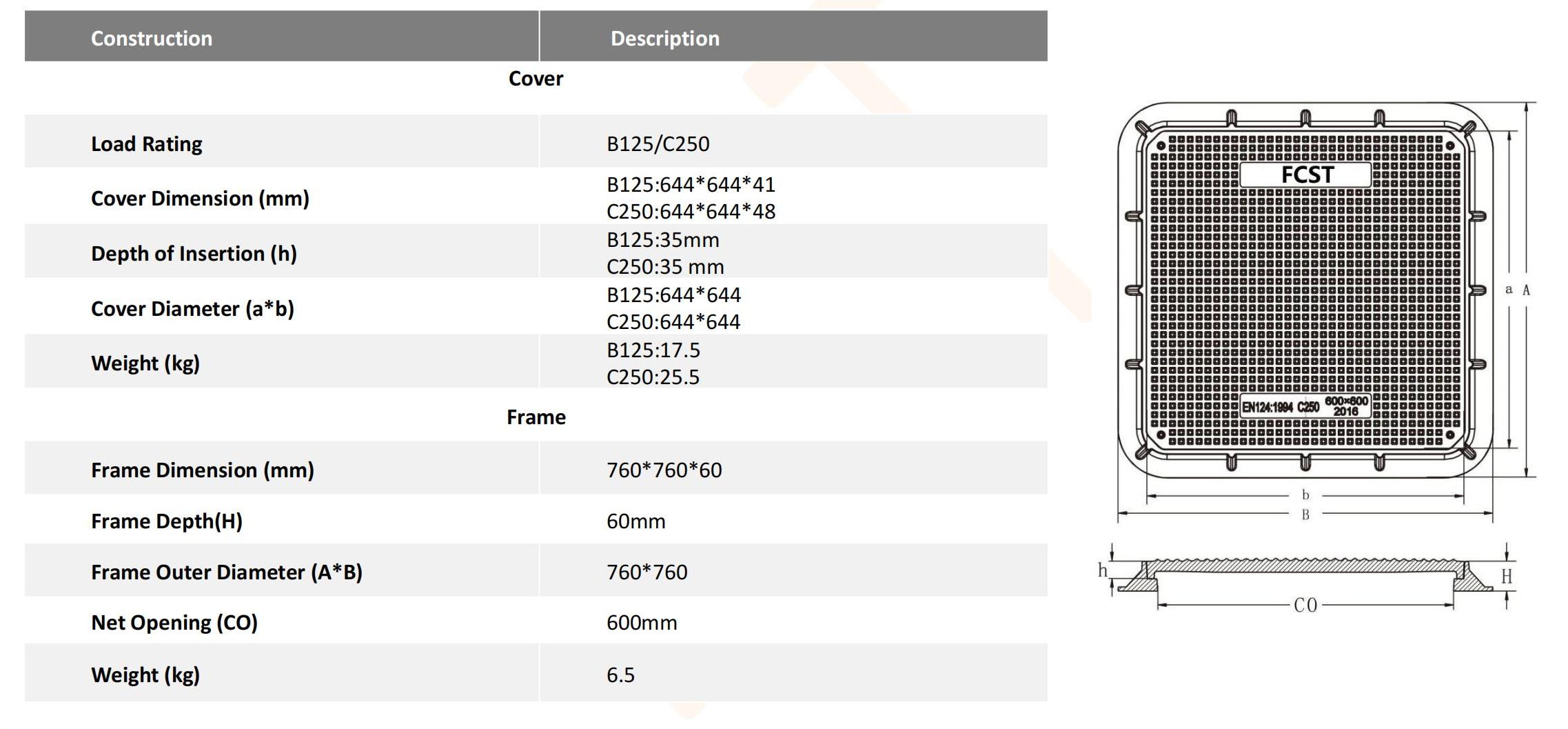 FCST-C250-SMC01 SMC Square Manole Tampa & Frame_01