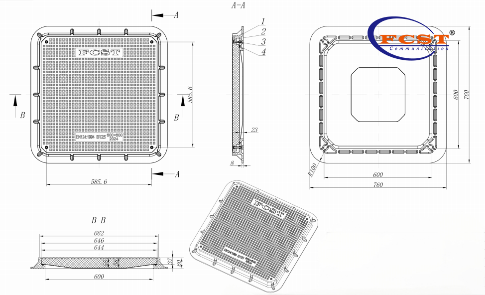 FCST-B125&C250-SMC05 SMC abrem a tampa e a estrutura quadradas de 600*600mm